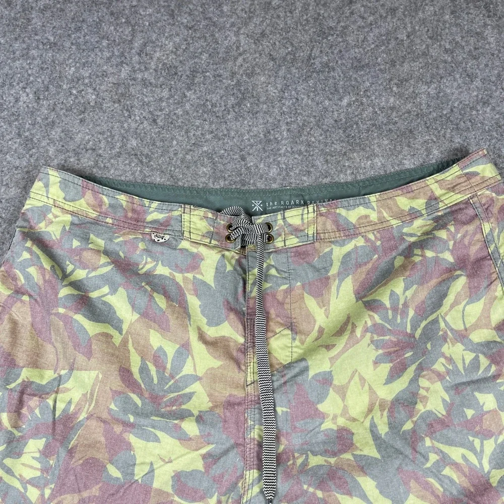 Roark Revival Board Shorts Mens 38 Green Botanical Camo Drawstring Swim Trunks